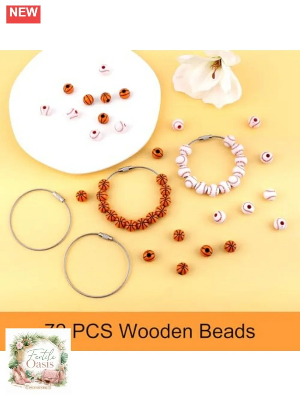 Set of 6 Wooden Sports Charms for Bogg Bag, Baseball & Basketball Beads, Beach